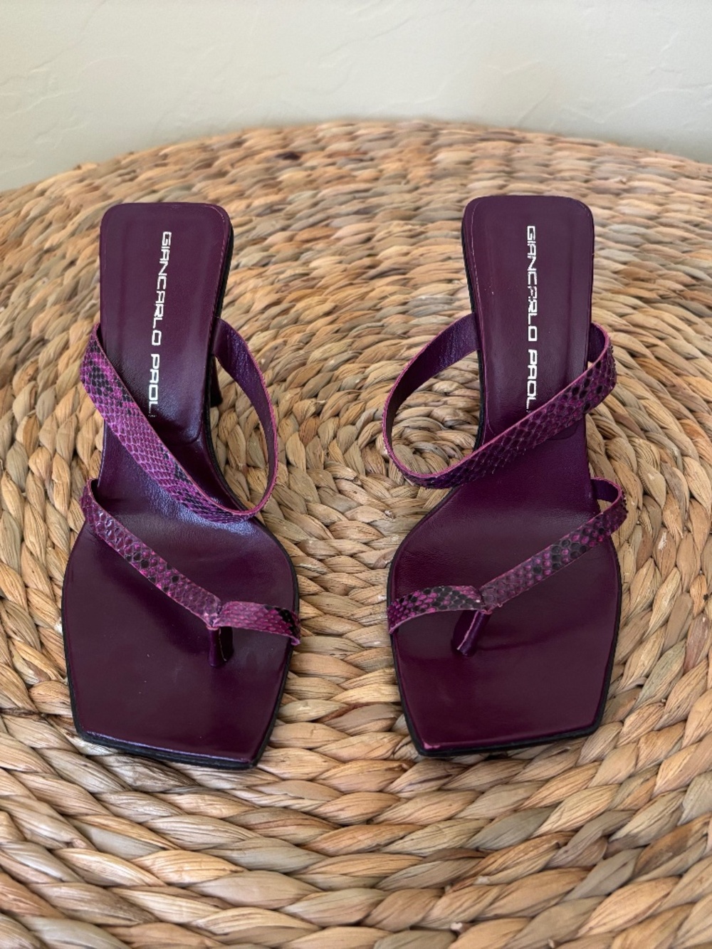 GIANCARLO PAOLI / snakeskin leather metallic / thong heeled sandals / 37 Italy